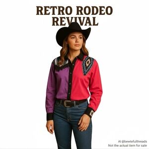 Vintage Horse Ranch Western S/M Snap Shirt Pink Purple Fringe Aztec